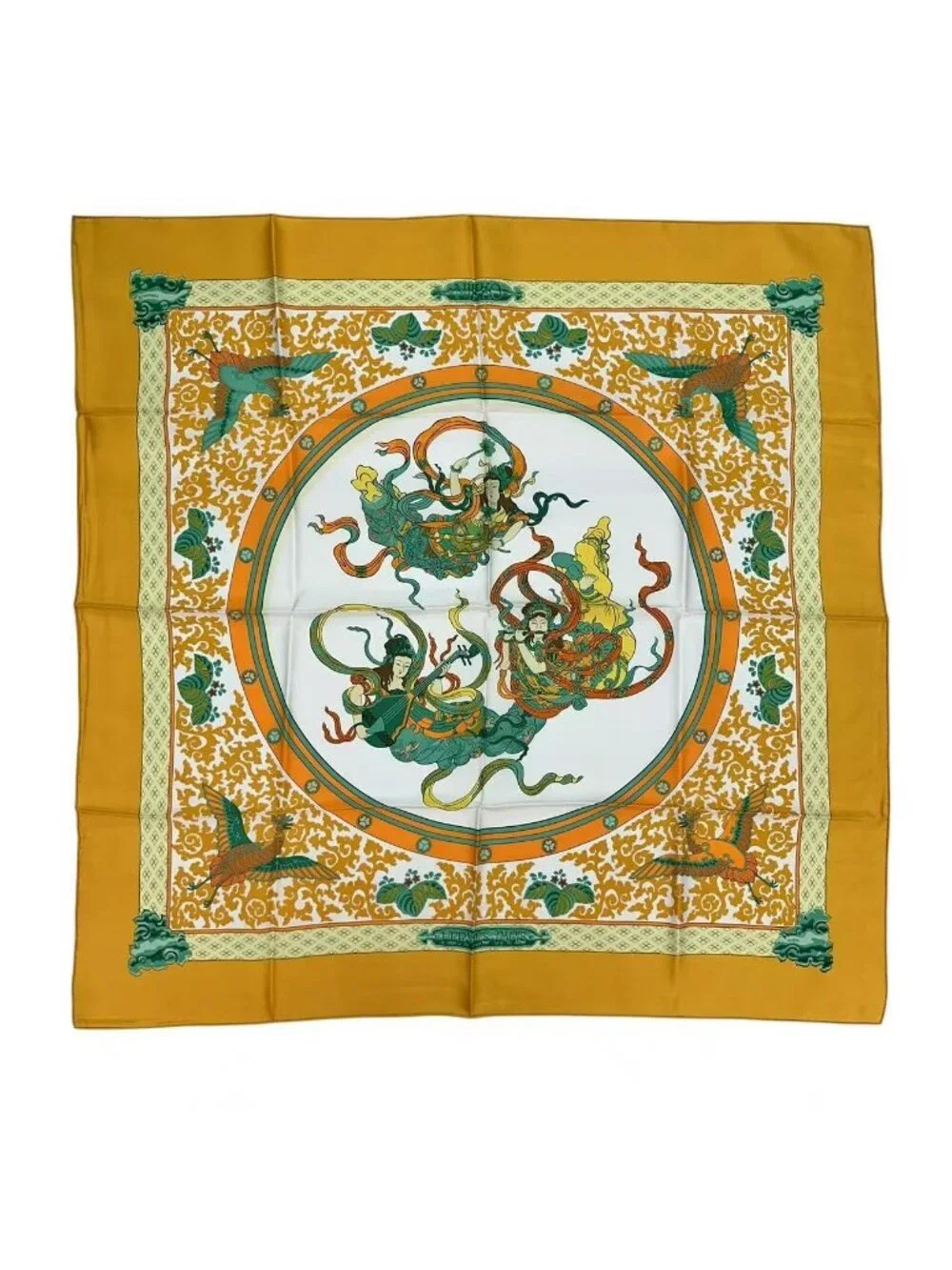 Hermes Carre 90 Nikko Toshogu Silk Scarf Yellow